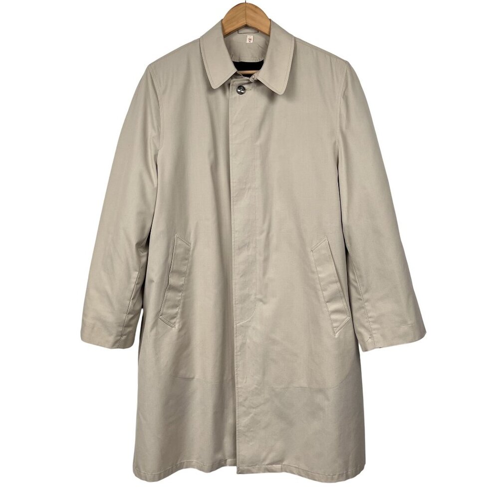 VTG Koratron Borg Fabrics Lined Tan‎ Trench Coat Sz 38R